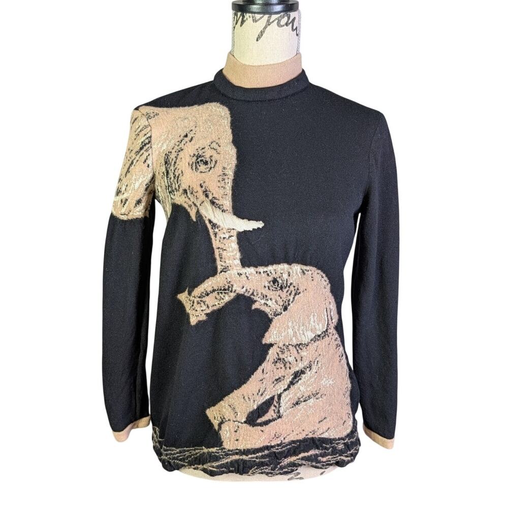 Vintage St John Marie Gray Elephant Safari Knit Sweater Petite 90s